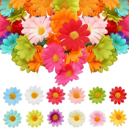 Esshogo 100 Stück Künstliche Bunte Blumen Chrysanthemen Bunte Künstliche Blütenköpfe Dekoblumen künstliche Blütenköpfe 4 cm Kunst Blüten Margeriten Deko perfekt Gänseblümchen Köpfe Blütenblätter