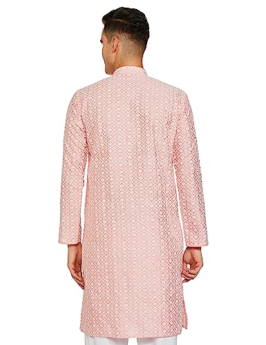 Be Active Men's Traditional Embroidered Lucknowi Full Sleeves Kurta || Cotton Kurta For Men || Men Kurta For Wedding || Kurta For Men (Rfsk0013-Kr 11 Xxl) Pink