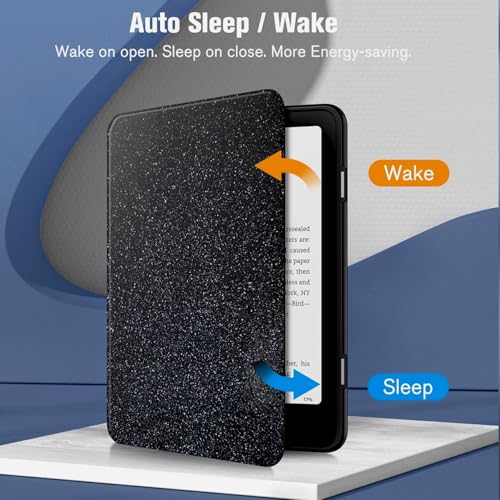 Image of MOCA Case for 7 Inch Kindle Paperwhite 12th Gen 2024 and Signature Edition, Slim Shockproof Clear Back Cover, Auto Sleep /Wake Protective Case (Glitter Black)