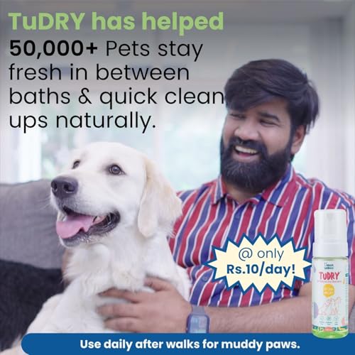 Image of TuDry 300ml | Dry Shampoo for Dogs & Cats | Anti Bacterial, Fungal Care | Lick Safe Hypoallergenic Formula | Removes Dirt & Odor | Dog Shampoo for Itchy Skin | Provides Shiny Coat