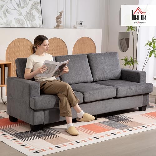 HOMCOM 3-Sitzer Sofa, Couch mit Armlehnen, Loungesofa mit Chenille-Optik, Stahlrahmen, Gepolstert Polstersofa für Wohnzimmer, Schlafzimmer 213 x 82 x 90 cm, Grau – Bild 3
