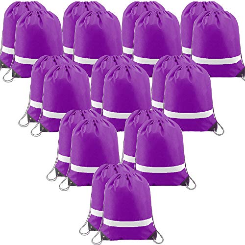 Image of BeeGreen 20 Pieces Purple Drawstring Backpacks Bulk, Draw String Bags for Gym Sport, Reflective Cinch Blank Bag