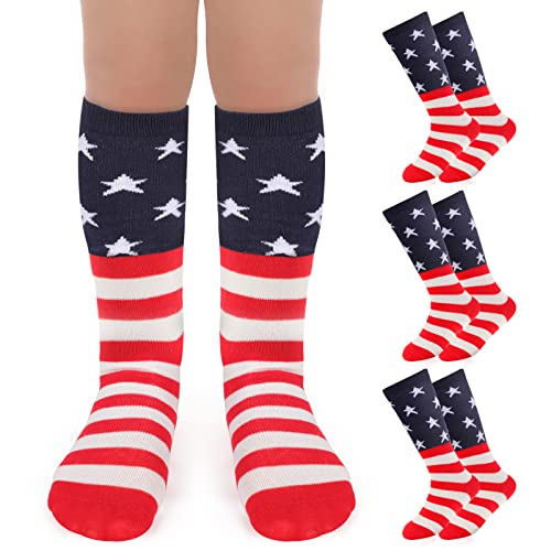Haysandy 4 Pairs Kids American Flag Socks Kids Patriotic USA Socks Independence Day 4th of July Cotton Knee High