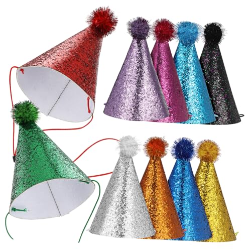Sosoport 10 Pezzi Cappellini Compleanno Colorati da Cono Regolabili per Feste per Adulti Materiale Comodi e Leggeri