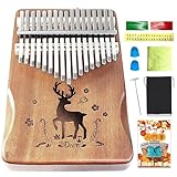 カリンバ 初心者セット 17キー マホガニー チューニング済み 初心者 入門書 日本語 楽譜つき kalimba 刻印あり 楽器 (焦茶)