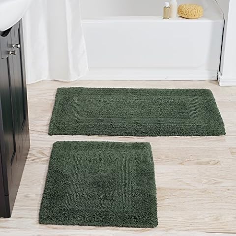 Bathroom Rugs - 2-Piece Cotton Bathroom Mat Set - Machine Washable Bath Mats for Bathroom, Kitchen, or Laundry Room by Lavish Home (Green) Cover