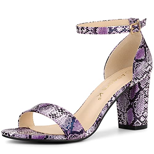Allegra K Women's Snakeskin Heels Chunky Heels Ankle Strap Sandals