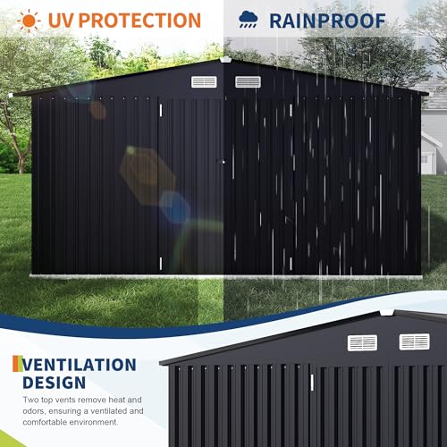 8x10x6.4 FT Outdoor Storage Sheds with Floor, Metal Garden Tool Shed for Backyard, Large Metal Sheds Outdoor Storage With Lockable Doors & Air Vents for Backyard Garden Patio Lawn