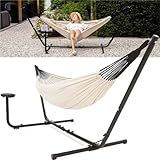 AVOID Hamaca 2 Personas con Portavasos – Beige – Incluye Base de Acero...