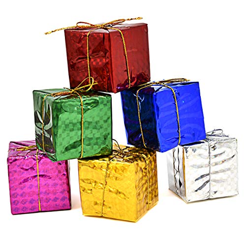 Gift Boutique Gift Box Christmas Ornaments 36 Pieces Mini Wrapped Present Boxes Miniature Foil Ornaments Decoration Boxes Assorted Colors Miniature 2 Inches