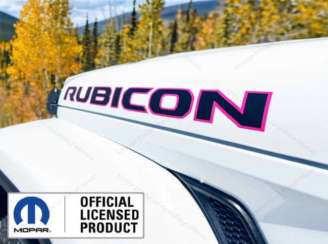 Decal Mods Rubicon Hood Graphic Vinyl Decal fits Jeep Rubicon JL/JT (2018-2025) Matte Black topo Lines with Hot Pink Outline (Set of 2) - CHOTPNK | UV1A1