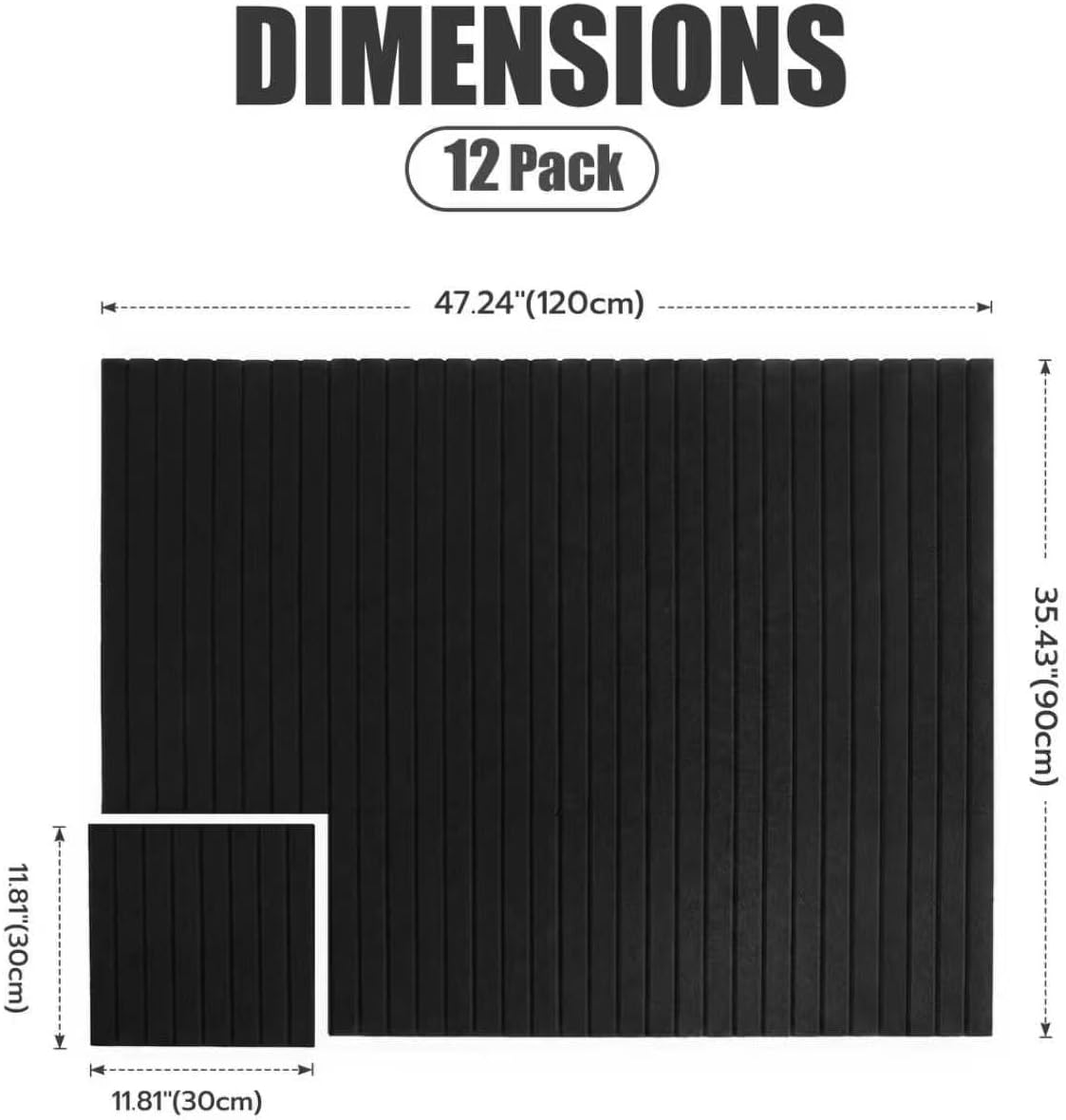 Felt Bulletin Board 48"x36" - 12-Pack, Black Fine Stripe, Premium Felt Notice Board for Wall Organization, Includes 70 Adhesive Tabs