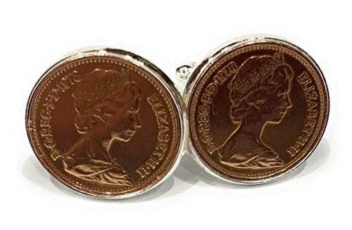 1978 42nd Birthday/Anniversary 1 pence coin cufflinks - One pence cufflinks from 1978 for a 42nd, Other Clasp Type