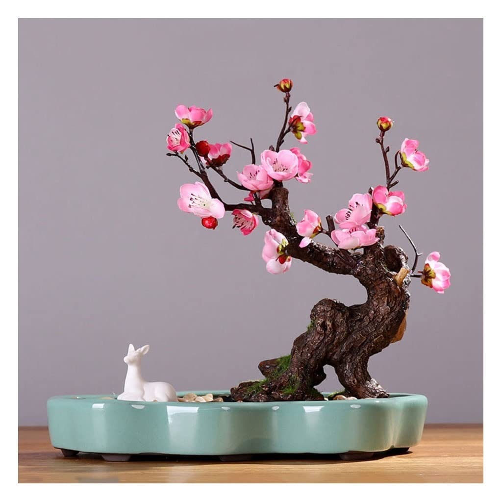TEESONG Bonsai Tree Pot for Fake Tree Artificial Bonsai Trees Simulation Pink Plum Indoor Bonzai Tree Bedroom Plants for Home Decor Greenery Decor(B)