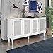 Classic Style Large Storage Space Sideboard with Artificial Rattan Door and Unobtrusive Doorknob for Living Room and Entryway (White-Sideboard Rattan Door)
