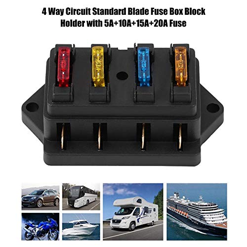 Image of 4 Way Blade Fuse Block 12-24V with 5A 10A 15A 20A Cover for Automotive