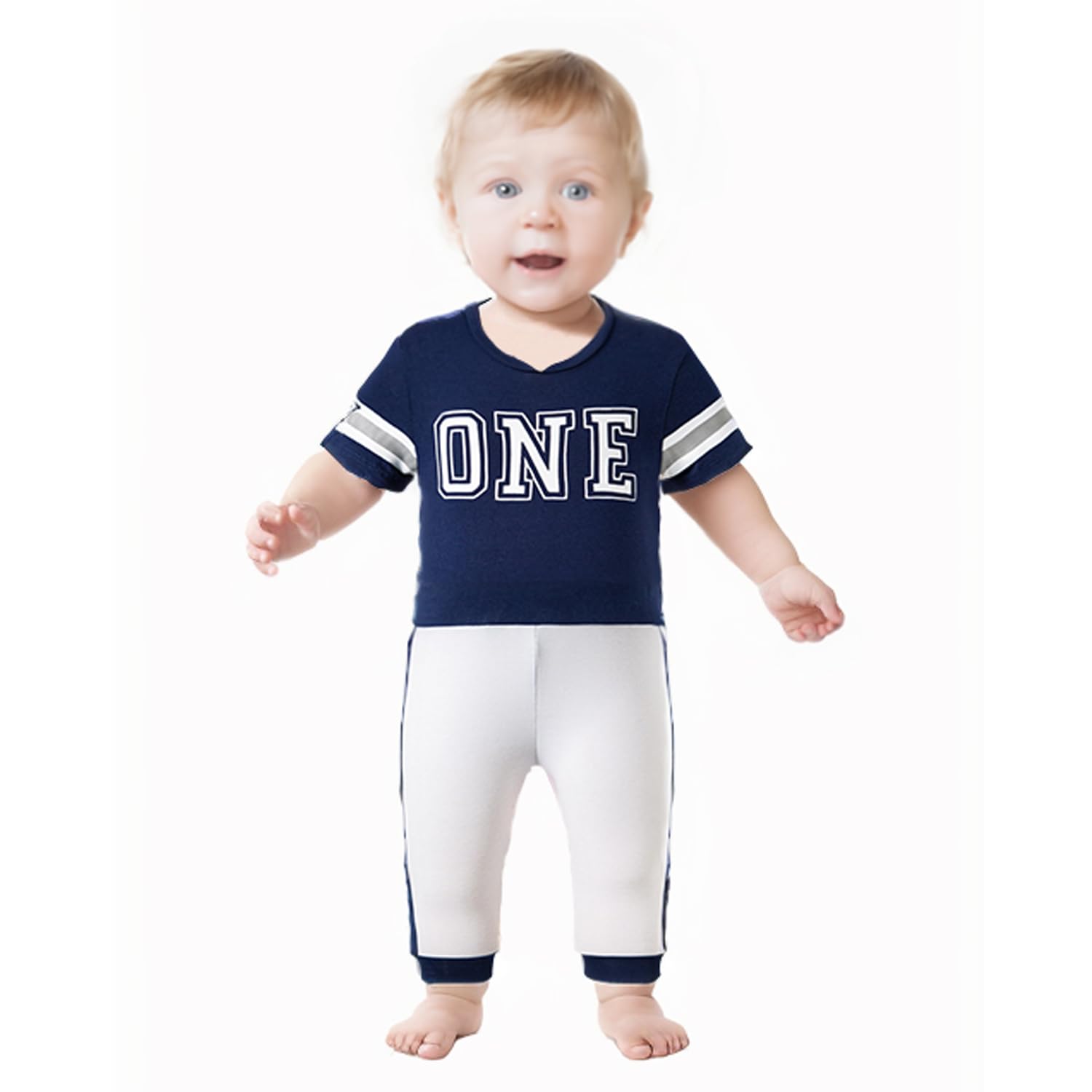 Baby Boy Football One Year Old First Year Down Birthday Outfit Party Sports Bodysuit Pant sets?12-18 Months?