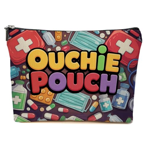 JIUWEIHU Funny Ouchie Pouch Makeup Bag Funny Medical First Aid Cosmetic Bags Travel Organizer Bag Zipper Pouch Birthday Christmas Nurse Gifts for Healthcare Workers Women Friend Colleague
