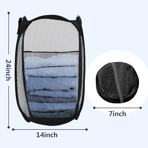 Image of Pop Up Laundry Hamper, Mesh Laundry Basket Collapsible, Foldable Hamper for Travel and Storage (Black)