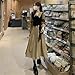 Women's All-Match Literary Aesthetic Ulzzang Mature Dress Long Sleeve V-Neck Contrast Color Pleated Lace-Up Dress Coffee XXL
