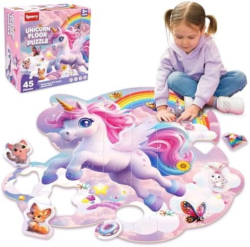 SYNARRY Unicorn Floor Puzzles for Kids 3-5, Large 45 Piece Floor Puzzles for Kids 4-8 Years Old, Puzzles for Toddlers 4-6, Unicorn Toys Gifts for 3 4 5 6 7 8 Year Old Girls