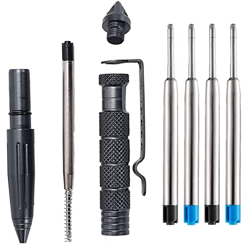 Image of Tactical Pen, Pack of 2 Tactical Ballpoint Pen, Multifunctional Aluminium with 5 Blue 5 Black Refills Glass Breaker Tool Business Pen for Tactical Defense