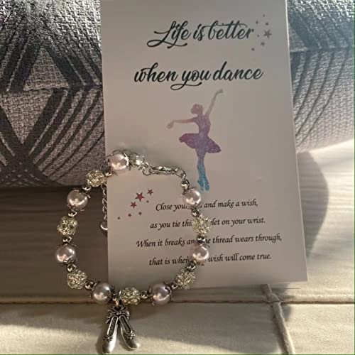 Lemua Dance Bracelet Pearl and Rhinestone Bracelet with Ballet Shoe Charm Dance Gifts for Granddaughter Daughter Niece2