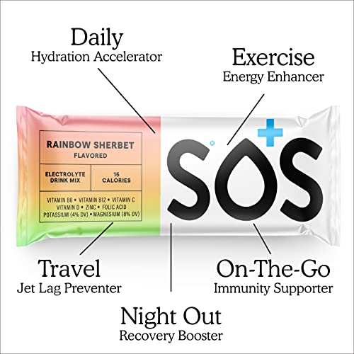 Image of SOS Hydration Electrolyte Powder Sticks | Low Sugar Rapid Hydration | Keto Friendly (8 Servings, Rainbow Sherbet)