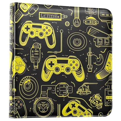 Álbum de fotos Scrapbook auto adhesivo con diseño de controladores de juegos, 3 anillos, cubiertas de cuero PU amarillo y negro, 40 páginas, tamaño 11.8x11.2 pulgadas miniatura 1