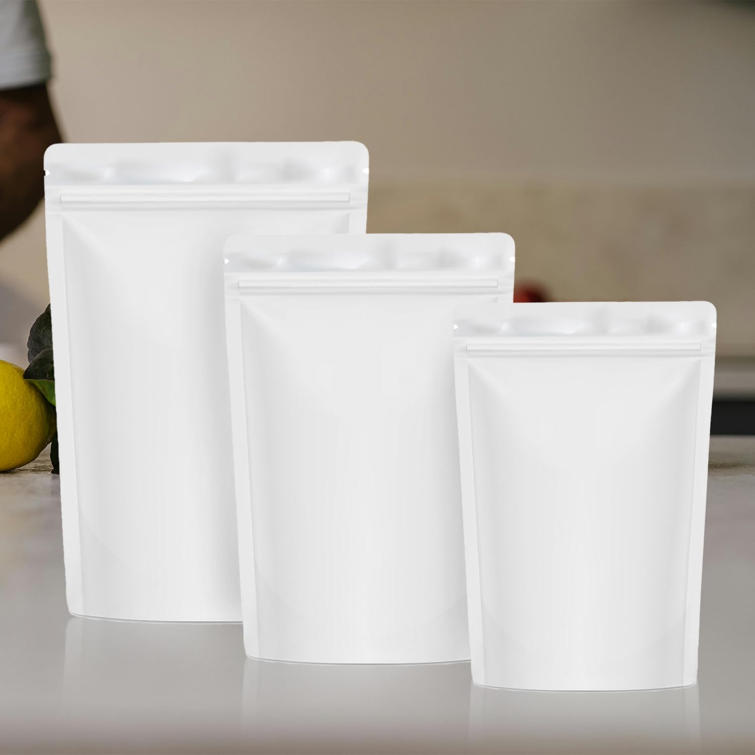 SKY FLEXI PACK Matte Finish White Zip Lock Stand Up Pouches Without Window | 3 Different Sizes Combo | Pack of 30 (10 Each) | Reusable Airtight Storage Bags | Multi-Purpose Polyester Pouch 2
