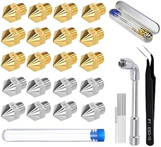 Telgoner 20pcs 3D Printer Nozzle Kit, 12x Brass+ 8x Stainless Steel MK8 Nozzles For 0.2mm 0.4mm 0.6mm 0.8mm 1.0mm Extruder Print Head with Nozzle Cleaner Tool for Creality CR-10 / Ender 3/5