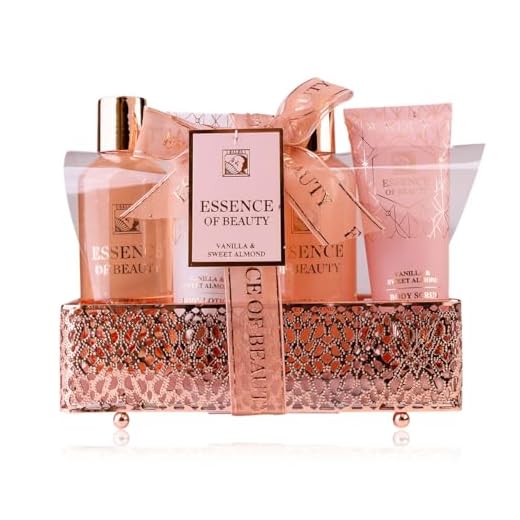 Accentra Set de ducha SALSA ESSENCE OF BEAUTY para mujeres en cesta, con gel, espuma de baño, loción corporal, exfoliante, aroma Vainilla y Almendra, regalo de lujo para damas