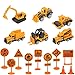 Produktbild MGRETT Baufahrzeuge Spielzeug, 6 Stück Mini Legierung Bagger und 10 Stück Straße Zeichen, Spielzeugautos Kinder Spielzeug Geschenk Für Kindertag, Ostern, Weihnachten, Geburtstag