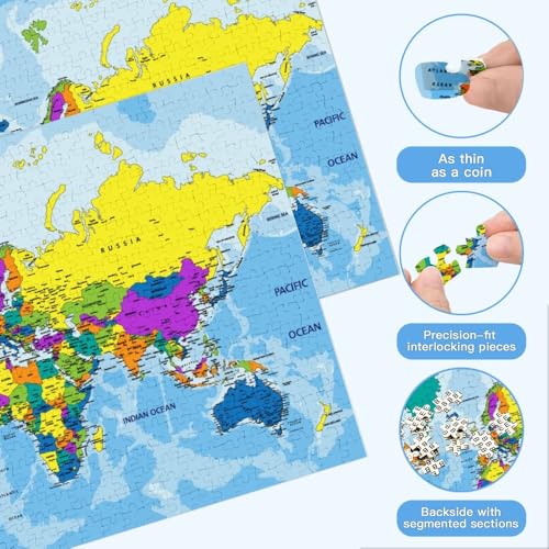 Rompecabezas de 500 piezas con bolsa de almacenamiento, patrón de mapa mundial, actividad familiar, 20.5x14.9 pulgadas, tablero premium de 1MM de grosor miniatura 5