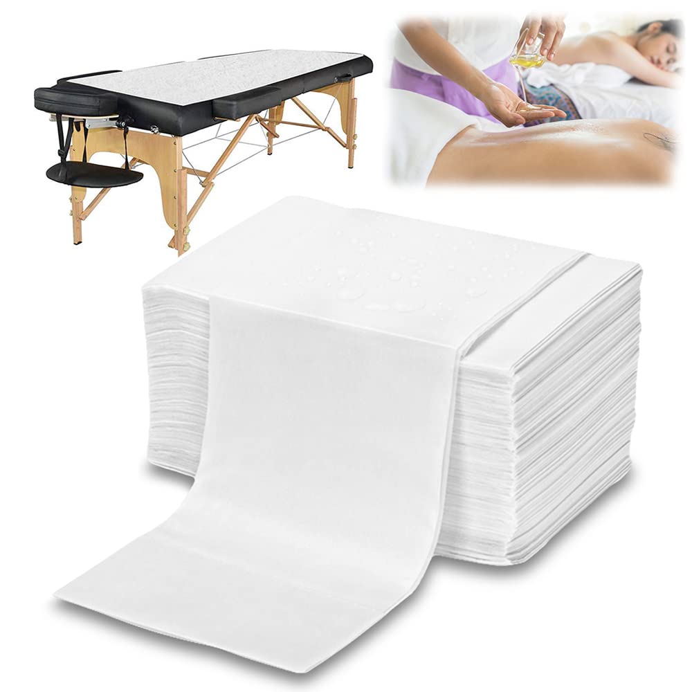 HOXHA Disposable Massage Table Sheets Portable Lash Bed Cover Waterproof Massage Bed Sheets for Spa, Tattoo, Salon, 31.4”x70.8” (50 Piece, White)