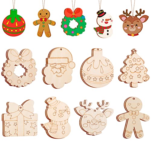 MELLIEX 16 Piezas Adornos de Madera de Colgantes de Navidad, Decoración de Árbol de Navidad, Decoración Navideña de Madera para Adornos de Navidad DIY Manualidades