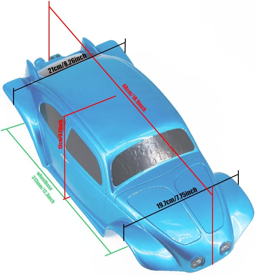 SANTAIZI 313mm Wheelbase RC Body Beetle LEXAN PC Shell Width 200mm for MT and Crawler Car (Clear Body)