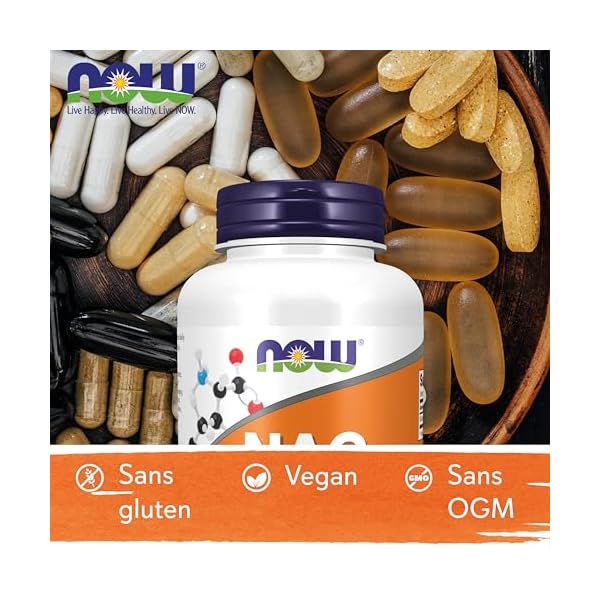 Now Foods, NAC (N-Acetyl Cysteine), 1.000mg, 5 Jours de Réserve, Complément Alimentaire, 120 Comprimés végétaliens, Testé en Laboratoire, Sans Soja, Sans Gluten, Végétalien
