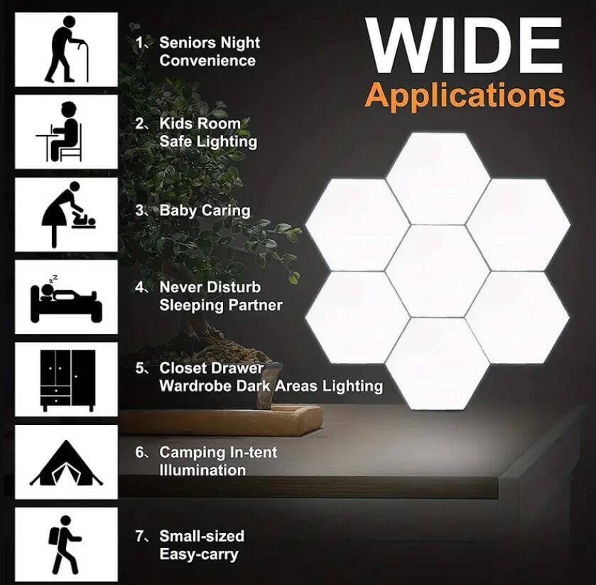 Set di 6 lampade da parete a LED esagonali, con controllo tattile, luce bianca neutra, luce notturna, risparmio energetico, facili da usare, per la decorazione della casa e l'illuminazione ambientale