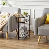IBUYKE Narrow Side Table with Storage Shelf, 3 Tier Slim End Table,Modern Sofa Table, Small Nightstand, Telephone Table for Small Spaces,for Living Room, Bedroom, Black TMZ002B - Image 4