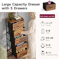 WLIVE Tall Dresser for Bedroom, 5 Drawer Dresser, Rustic Brown — image 6