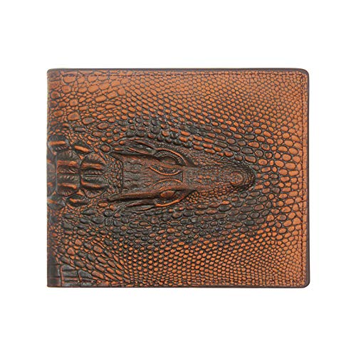 Portefeuille en cuir véritable pour homme - Portefeuille en cuir véritable - Portefeuille à rabat - Slim - Poche avant - Portefeuille pour homme - Avec fentes pour cartes - Alligator en relief Cover