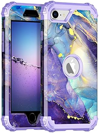 Rancase for iPhone SE 2022/2020 Case,Three Layer Heavy Duty Shockproof Protection Hard Plastic Bumper +Soft Silicone Rubber Protective Case for Apple iPhone SE 2022/2020 4.7 inch,Purple