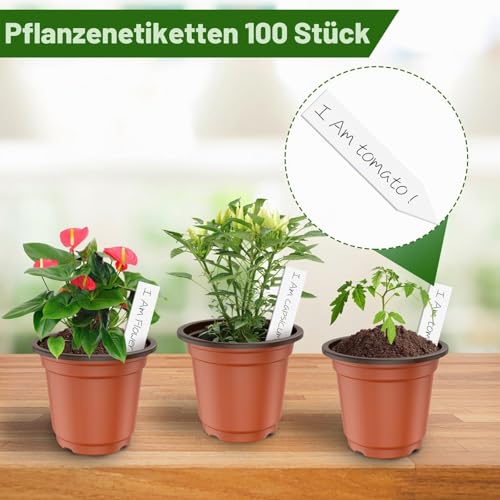 PEYOU 100 Stück Pflanzentopf Mit 100 Steckettiketten Pflanztöpfe Anzuchttöpfe 10cm Blumentopf Plastik Blumentopf Klein Kunststoff Pflanztopf Blumentöpfe Anzuchttöpfe Plastik für Innen Außen