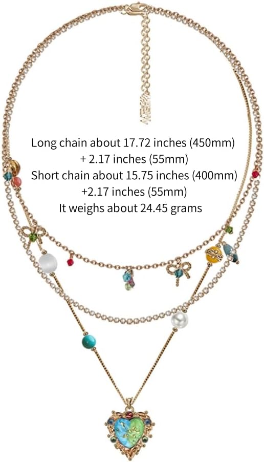 Vintage necklace, Multi-layer heart-shaped pendant necklace, Attractive necklace for women,Gold-plated gift necklace, Personalized geometric necklace, Colorful pendant, M2965 - Image 5