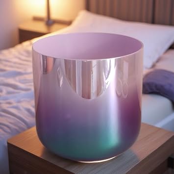 وعاء غناء ENERGYSOUND B Crown Chakra بلون نابض بالحياة من كريستال الكوارتز الشفاف مقاس 7 بوصات