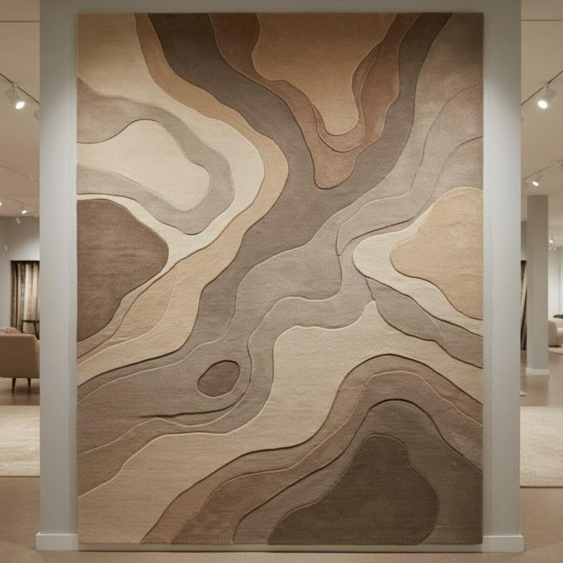 Hand Tufted Wool Area Rug 8x11 Ft (96x132 Inch) Modern Abstract Rust Brown Beige Carpet for Living Room Bedroom Soft Thick Handmade Luxury Designer Rug
