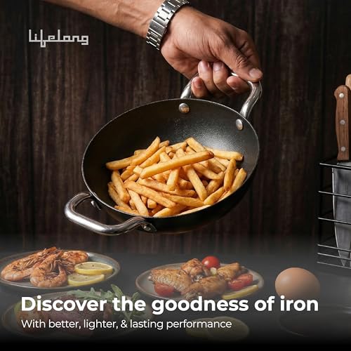 Image of Lifelong Carbon Steel (Iron) Kadhai 20cm | High Heat Stir Fry & Bhuna Kadhai with Stainless Steel Handle | Naturally Seasoned Non-Stick Surface | Induction & Gas Compatible | Lightweight Build