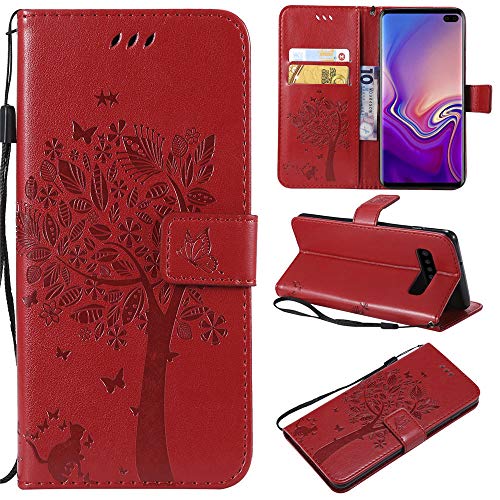 Moto X Play Wallet Cases Embossed Cat Tree PU Leater Flip Phone Case Cover for Motorola Droid Maxx 2 - Red
