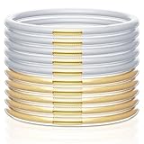 10 Pack Jelly Bracelets Women- Elegant Glitter Jelly Bracelets Soft Silicone Glitter Filled Jelly Bracelet Idea Gift for Ladies(5 Champagne, 5 Sliver)